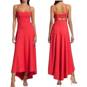 Susana Monaco Red High Low Maxi Dress w/ Cut Outs A-Line Skirt Stretch Medium